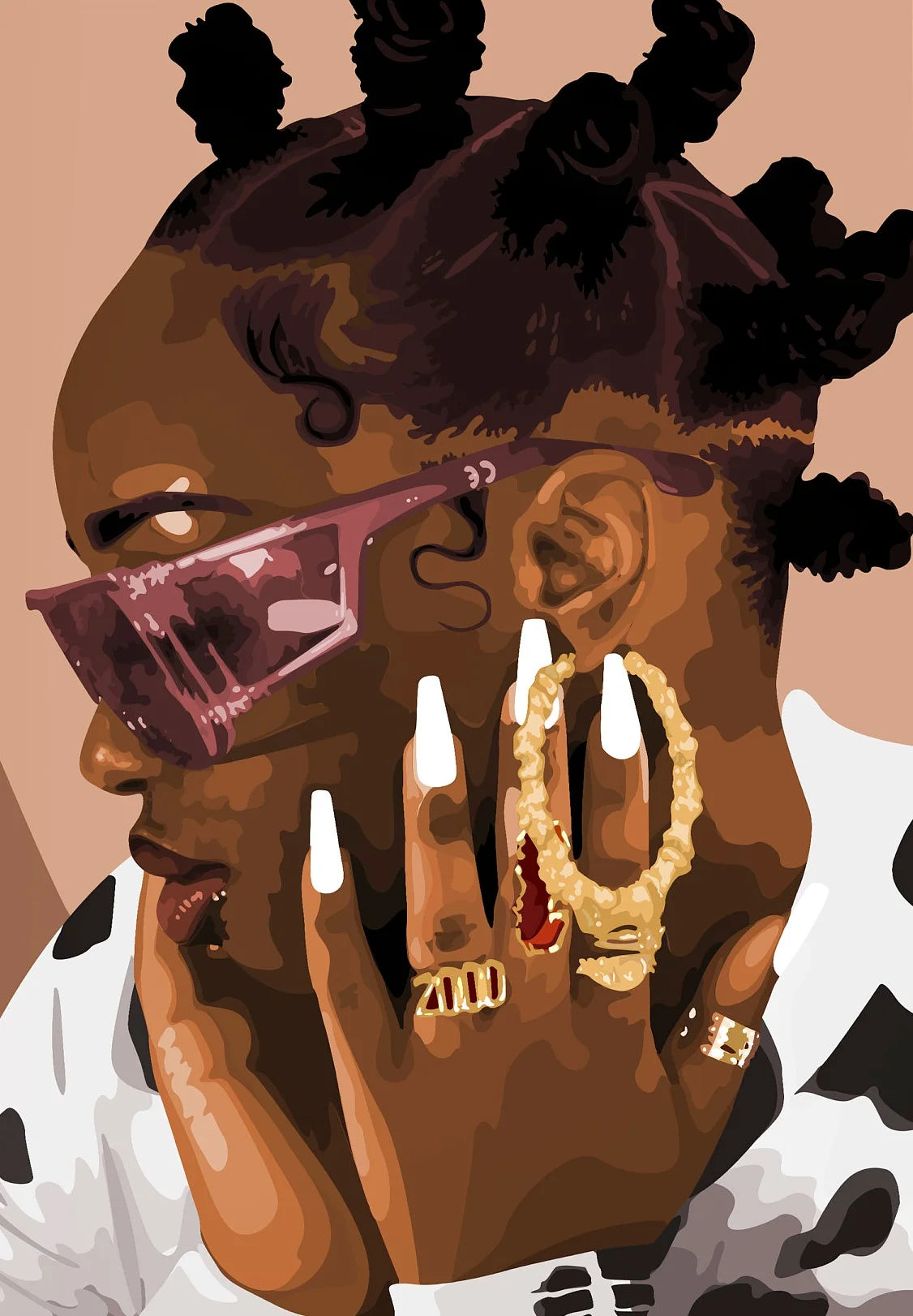 Hip Hop Black Girl Gold Jewelry Canvas Print | Afro Wall Art | FBA Vibes