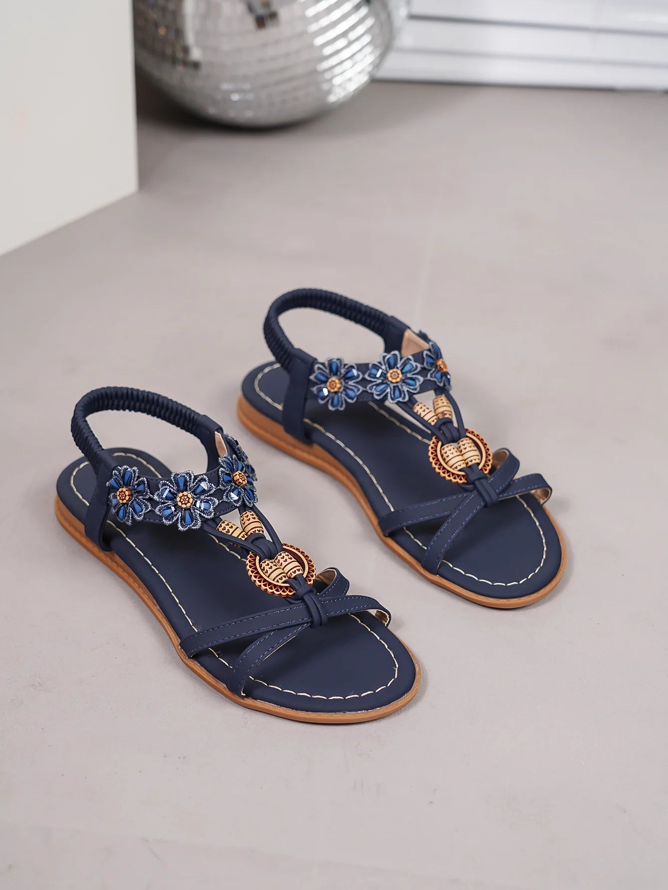 FBA Women's Bohemian Flower Wood Buckle Sandals | Plus Size Embroidered Shoes