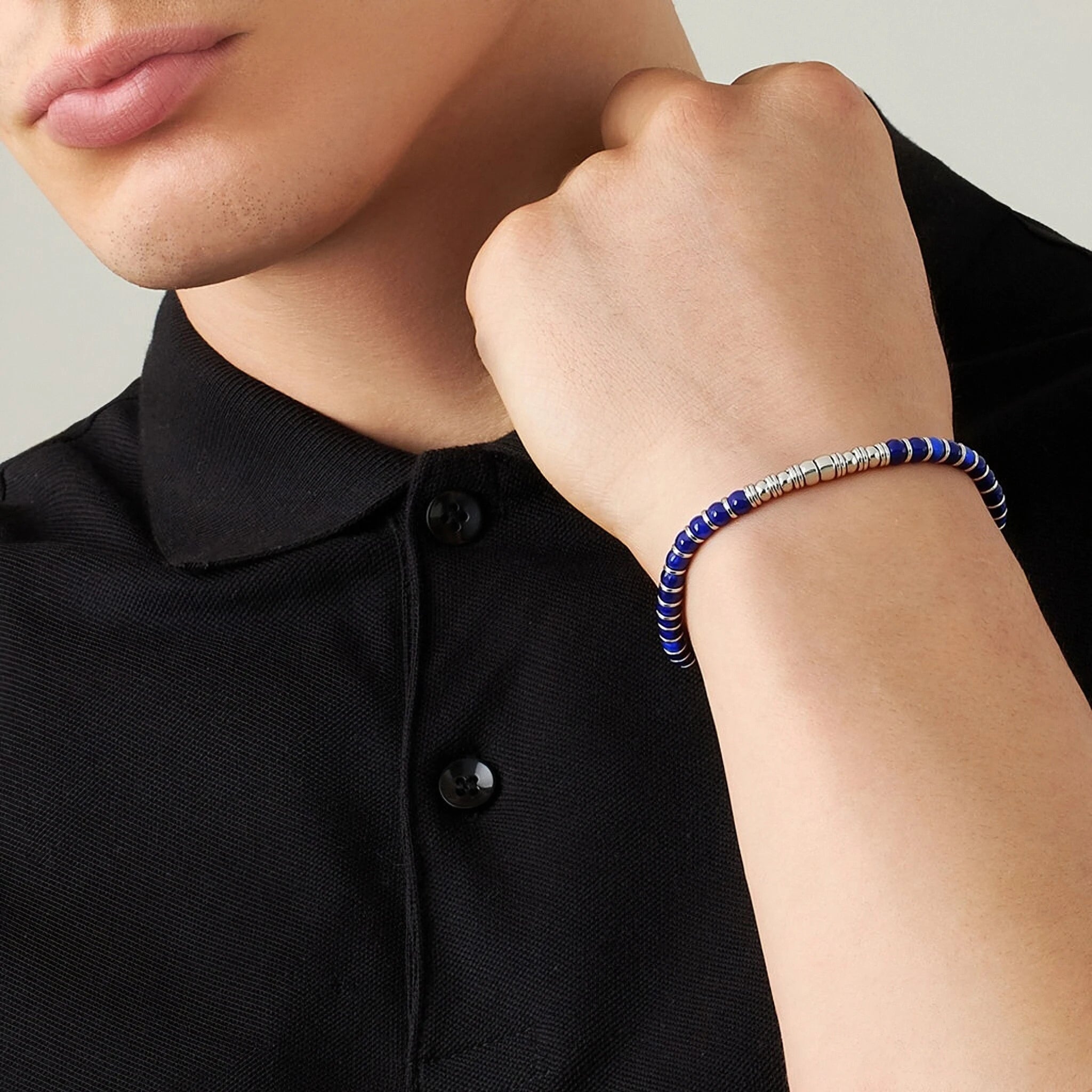 FBA Men's Blue Natural Stone Stainless Steel Bracelet | Handmade Jewelry