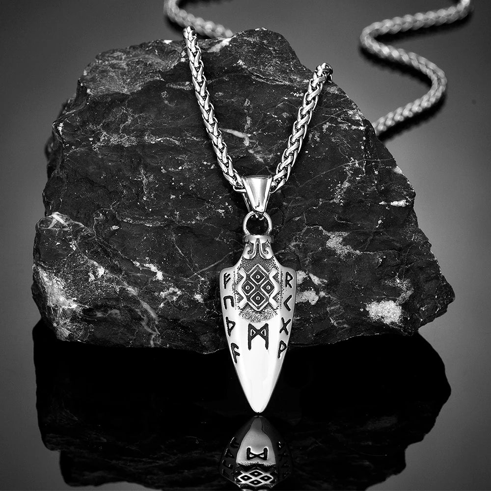 FBA Norse Runes Odin's Spear Gungnir Necklace | Viking Valknut Talisman Jewelry