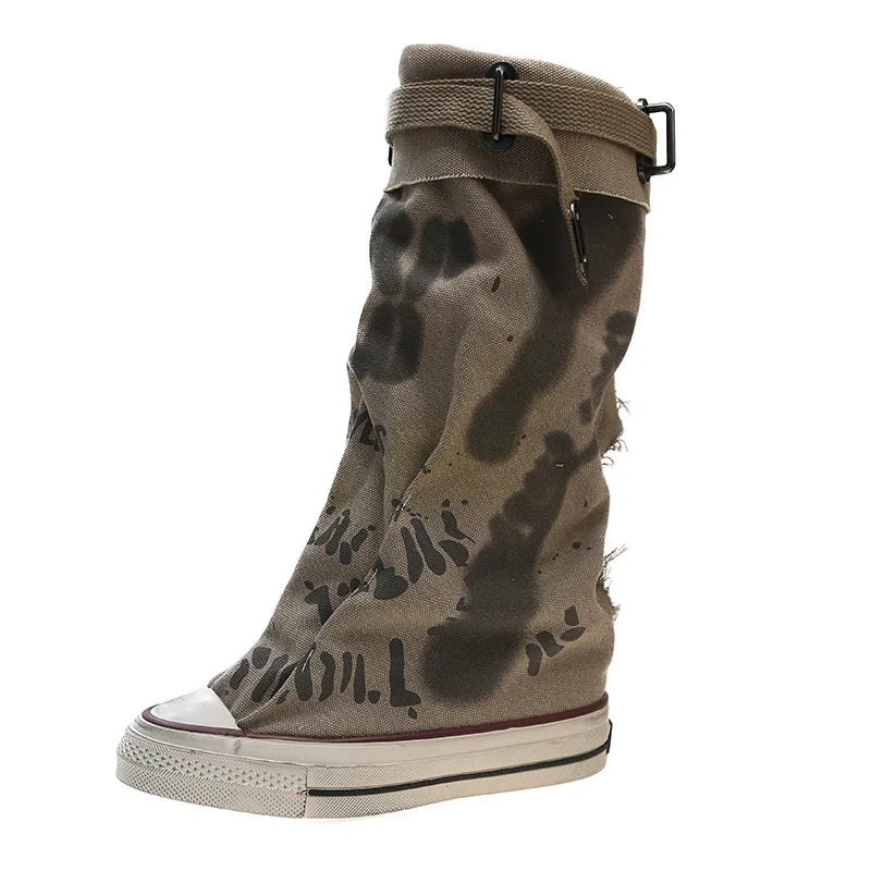 Women's Retro Canvas Slip-On Mid-Calf Sock Boot | FBA Vibes