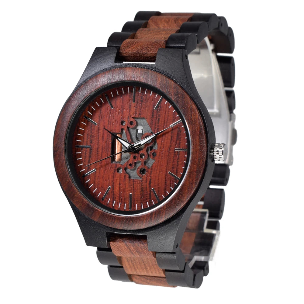FBA Men's Zebra Wood Hollow-Out Watch | Luminous Vintage Quartz Wristwatch