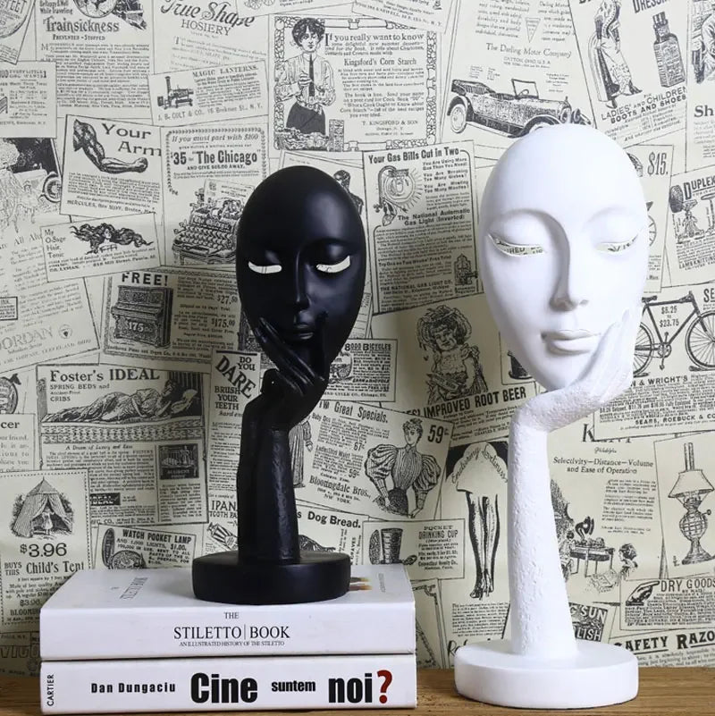 Resin Mask Art Sculpture | Modern Desk Ornament & Home Decor Statue