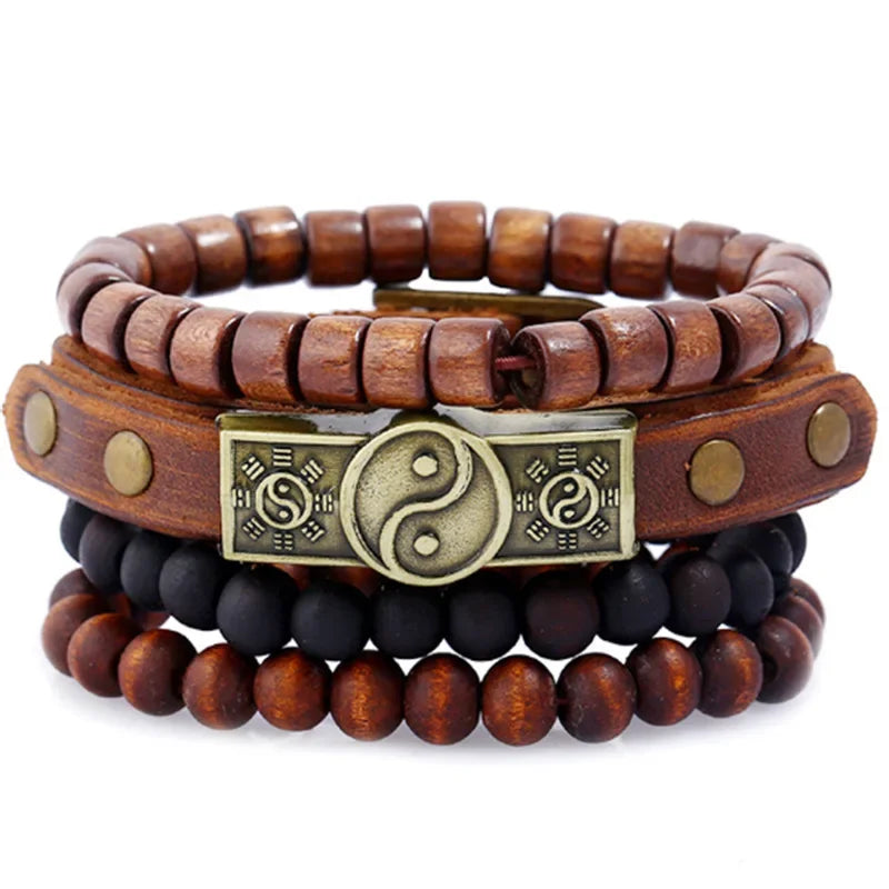 FBA 4-Piece Braided Leather Ethnic Wristband Set | Hope Believe Bracelet
