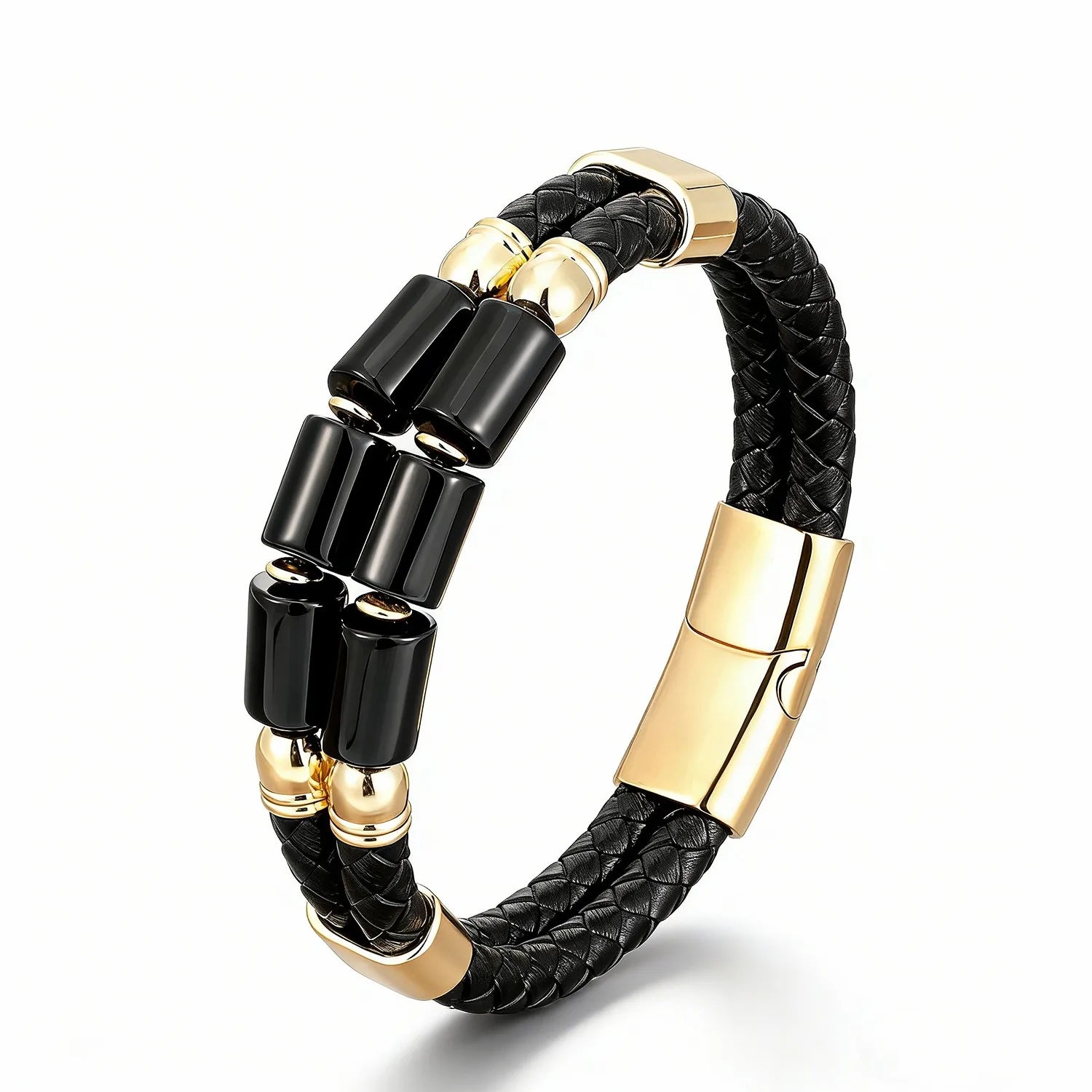 FBA Men's Natural Agate Leather Bracelet | Multi-Color Crystal Healing Jewelry