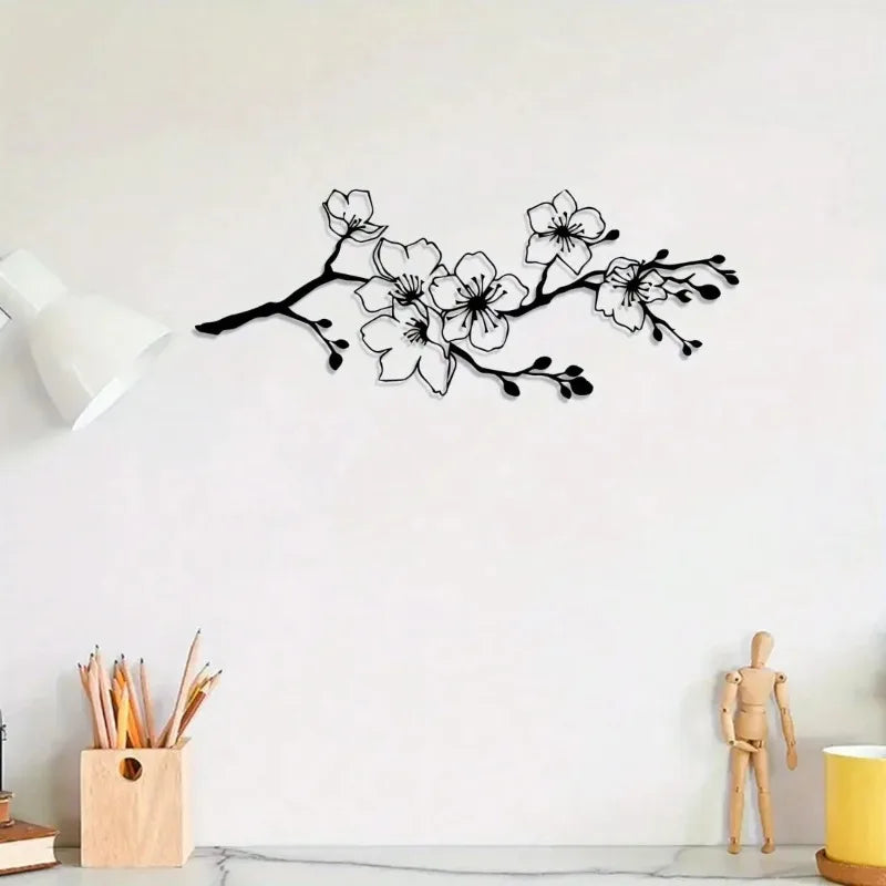 Black Cherry Blossom Metal Wall Art | Modern Iron Wall Decor for Living Room