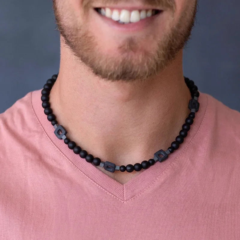FBA Black Lava & Labradorite Beaded Choker | Men's Jewelry