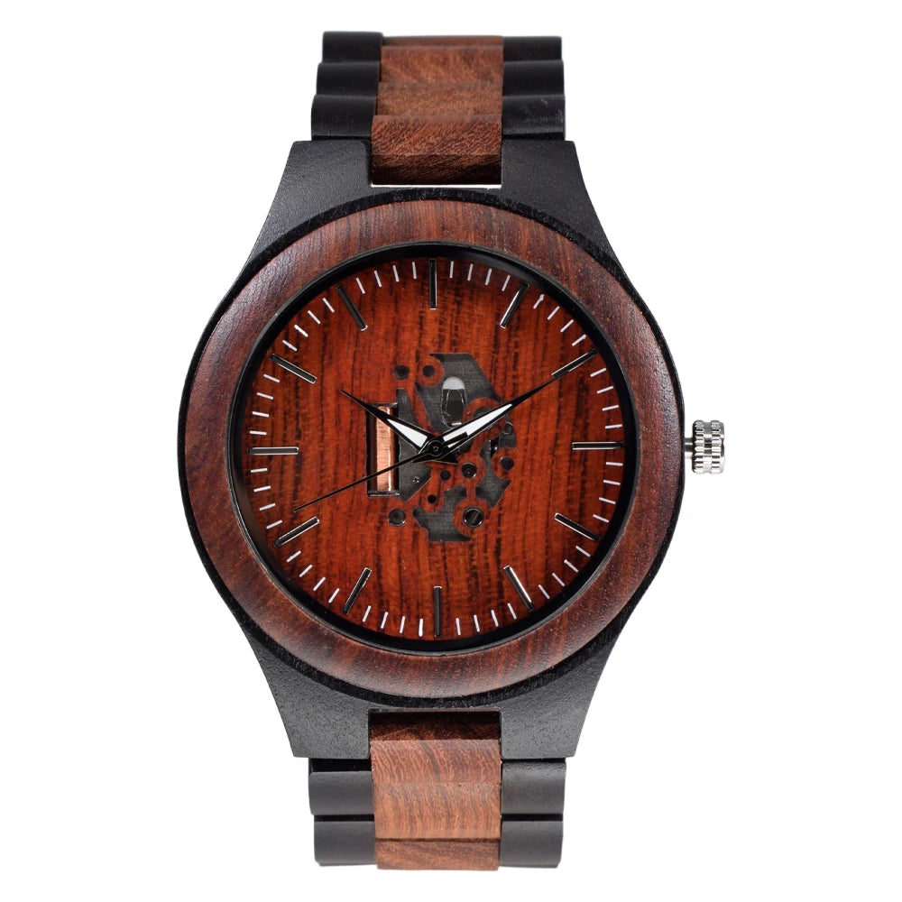 FBA Men's Zebra Wood Hollow-Out Watch | Luminous Vintage Quartz Wristwatch