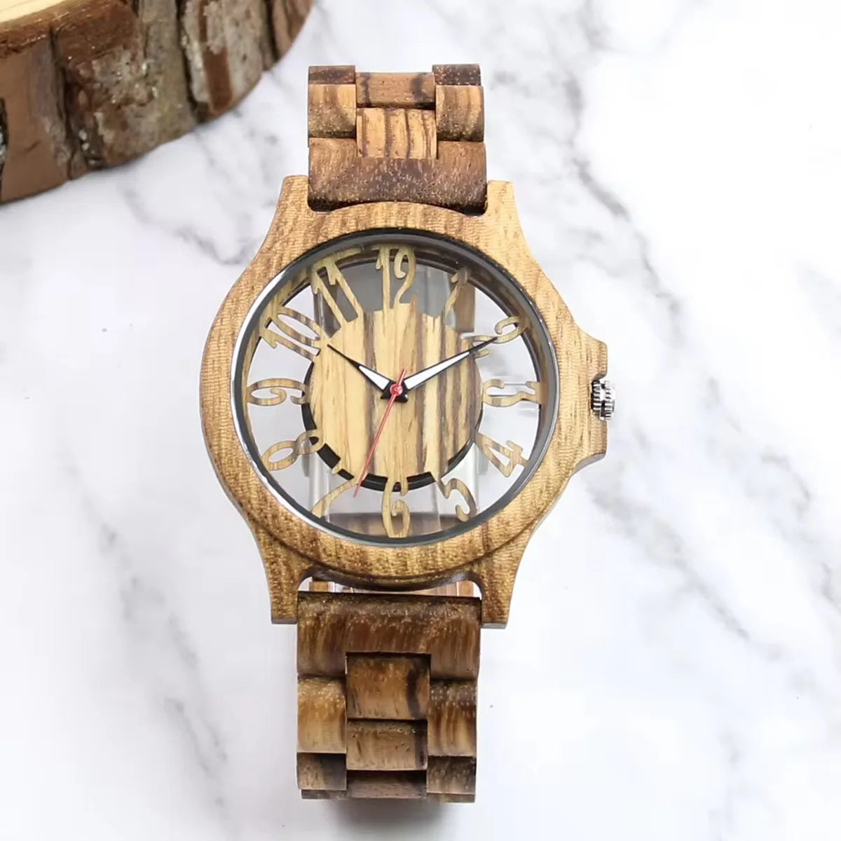 FBA Men's Handmade Engraved Wood Watch | Analog Quartz Wooden Wristwatch