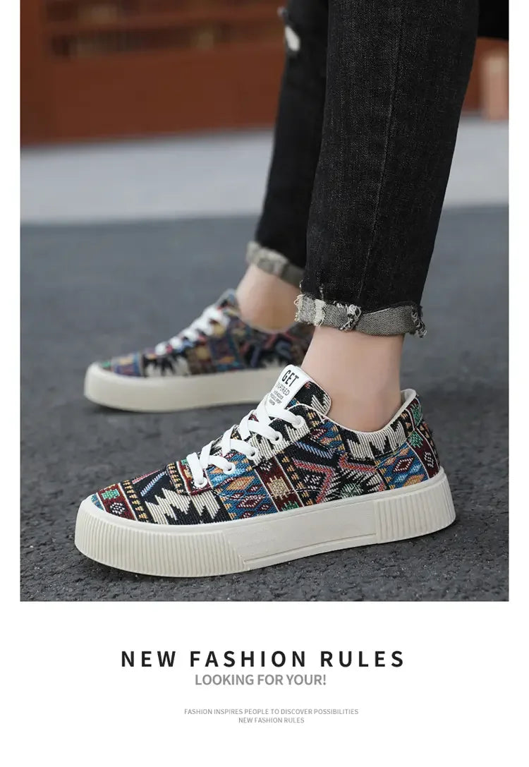 FBA Men's Retro Jacquard Low Top Trendy Shoes | National Style Korean Edition