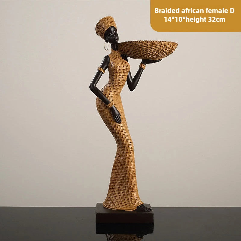 African Girl Ethnic Style Resin Ornament | Creative Character Sculpture for Home & Office Decor