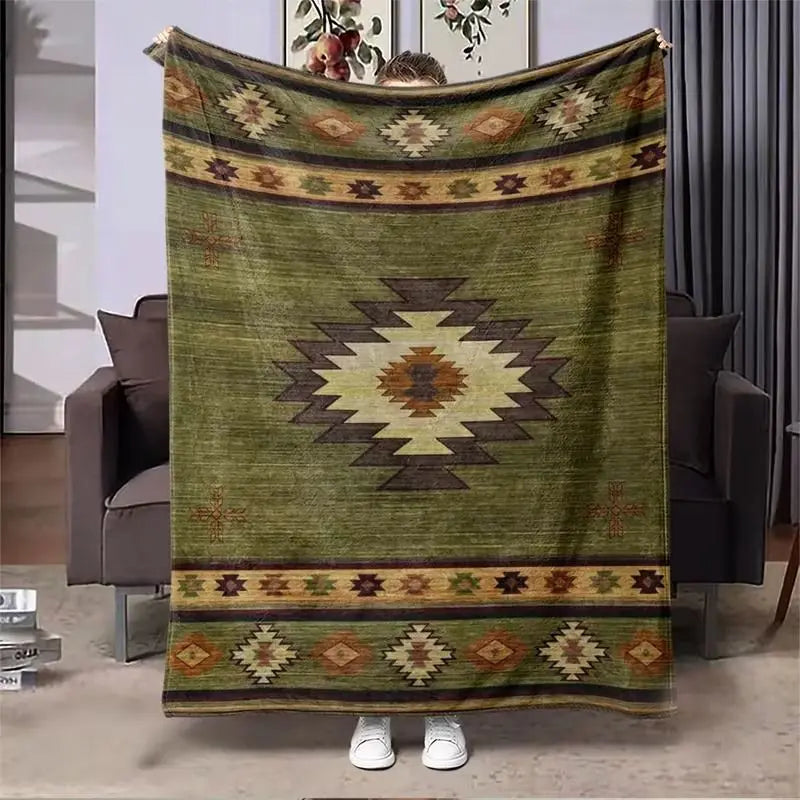 Persian Kilim Tribal Patchwork Flannel Throw Blanket – 5 Colors | FBA Vibes