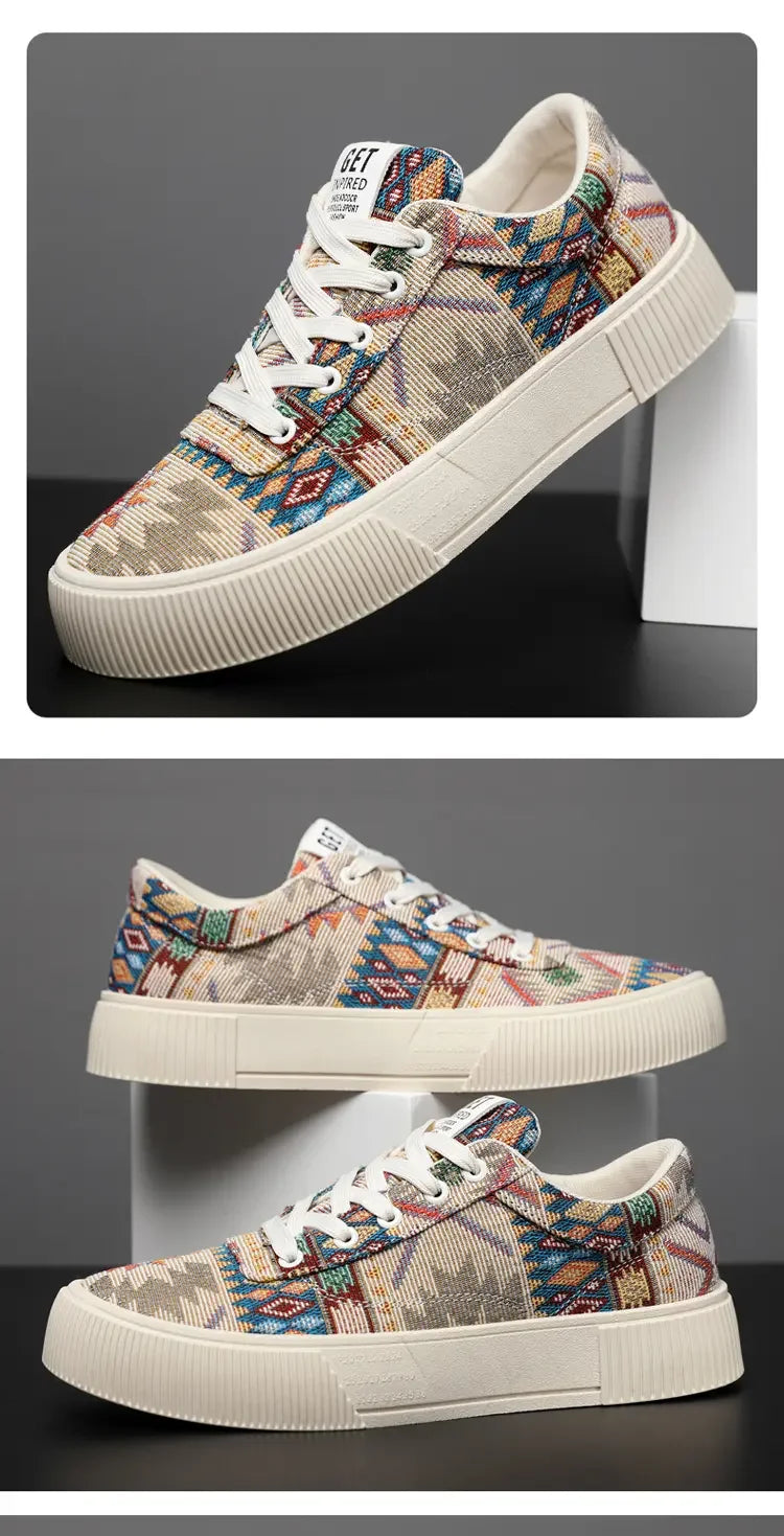 FBA Men's Retro Jacquard Low Top Trendy Shoes | National Style Korean Edition