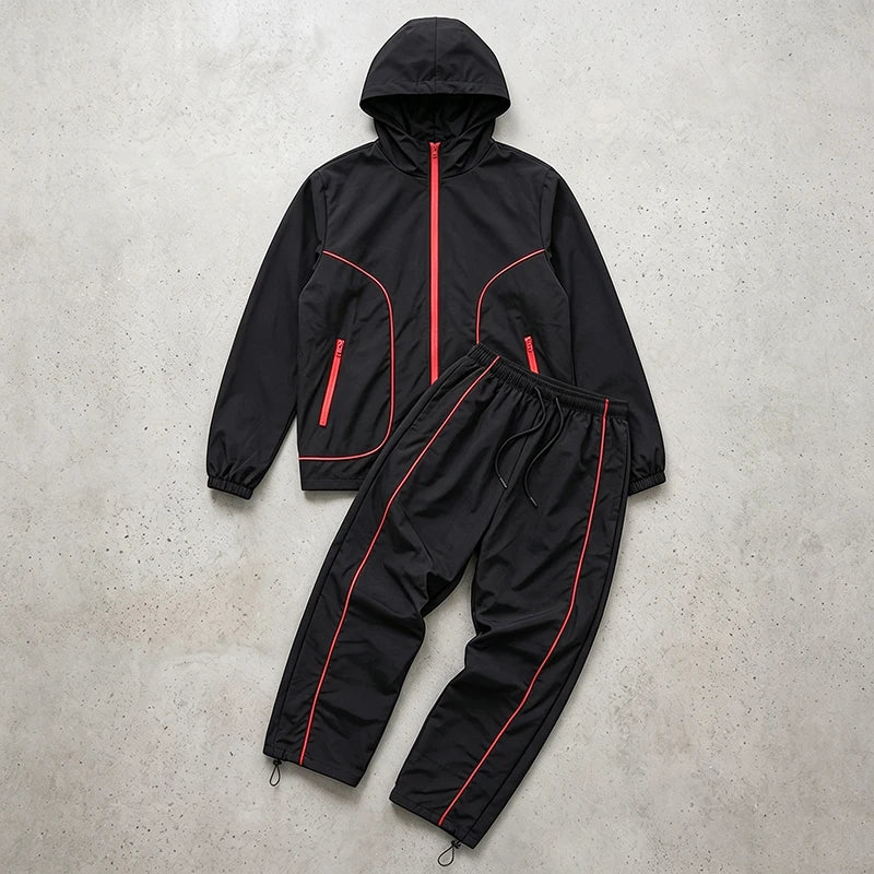 Men's 2-Piece Hooded Windbreaker Tracksuit Set – Full Zip Jacket & Quick-Dry Jogger Pants | FBA Vibes