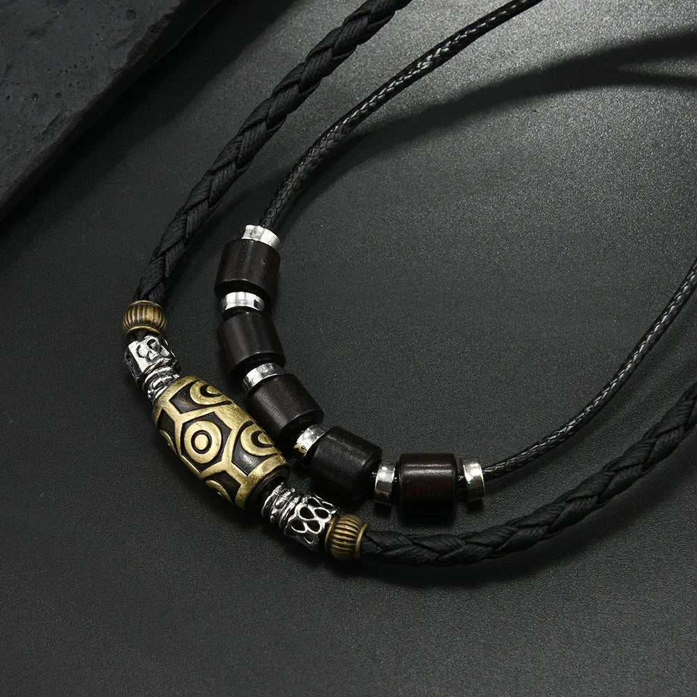 FBA Punk Retro Wax Rope Antique Pendant Necklace | Men's Collarbone Chain