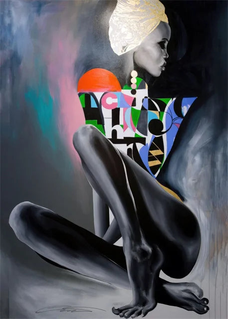 African Woman Abstract Art Canvas Print | Africa Girl Portrait Poster for Living Room Wall Decor