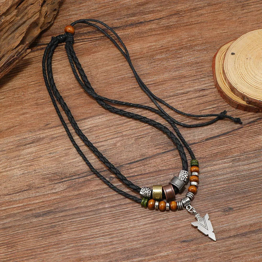 FBA Bohemian Layered Feather Leather Necklace | Ethnic Rustic Jewelry