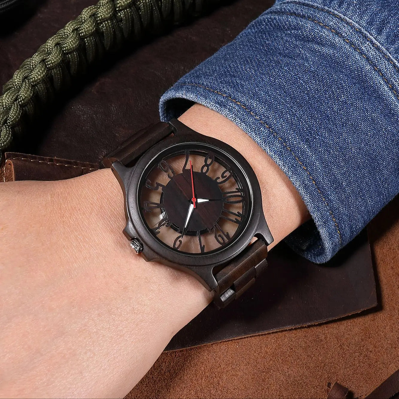FBA Unisex Hollow Style Wood Watch | Big Dial Quartz Wooden Wristwatch