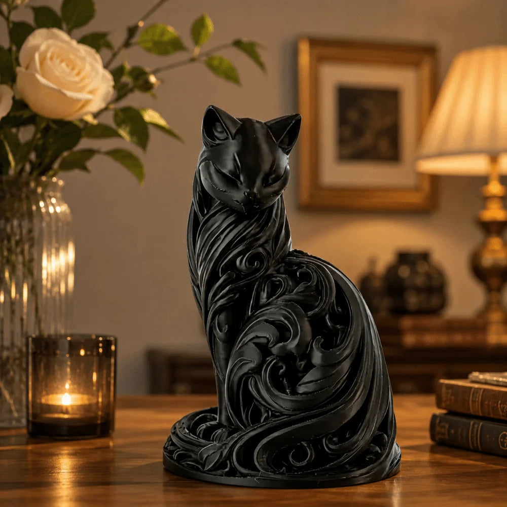 Nordic-Style 3D Printed Cat Statue | Hollow Carving Sitting Cat Sculpture for Home & Bedroom Decor