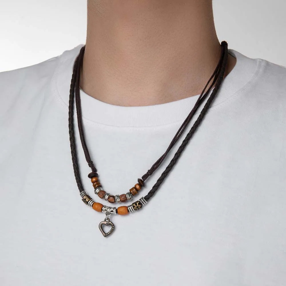 FBA Bohemian Layered Feather Leather Necklace | Ethnic Rustic Jewelry