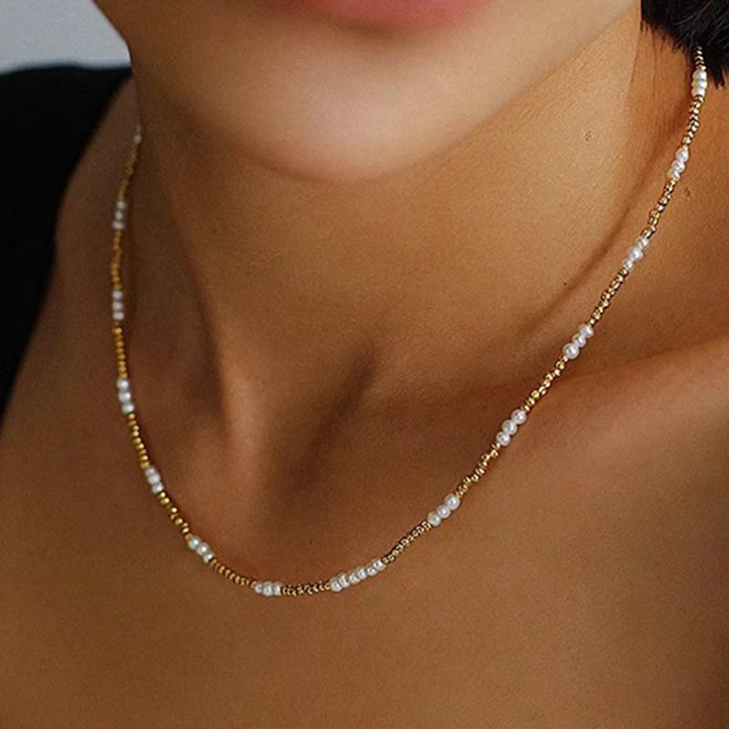 FBA Bohemian Gold Beads Pearl Pendant Necklace | Beach Vacation Jewelry