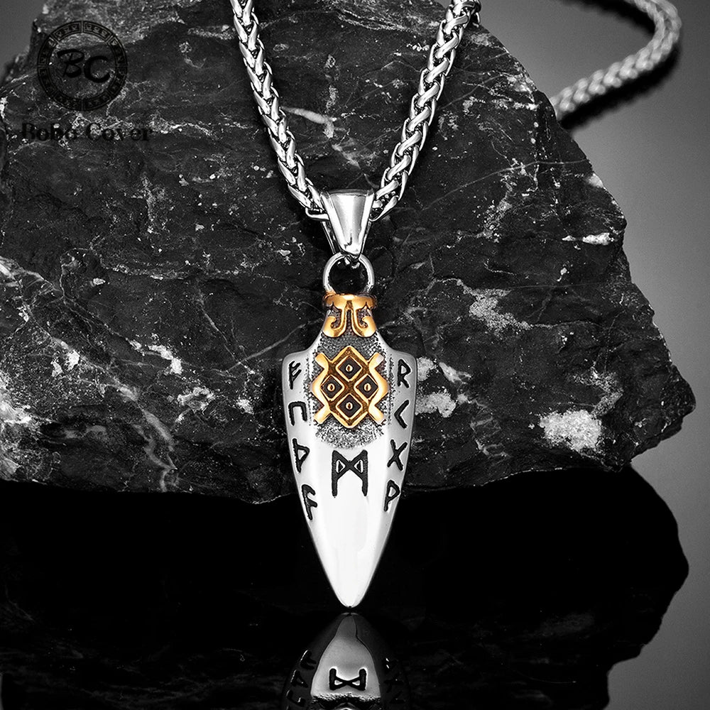 FBA Norse Runes Odin's Spear Gungnir Necklace | Viking Valknut Talisman Jewelry
