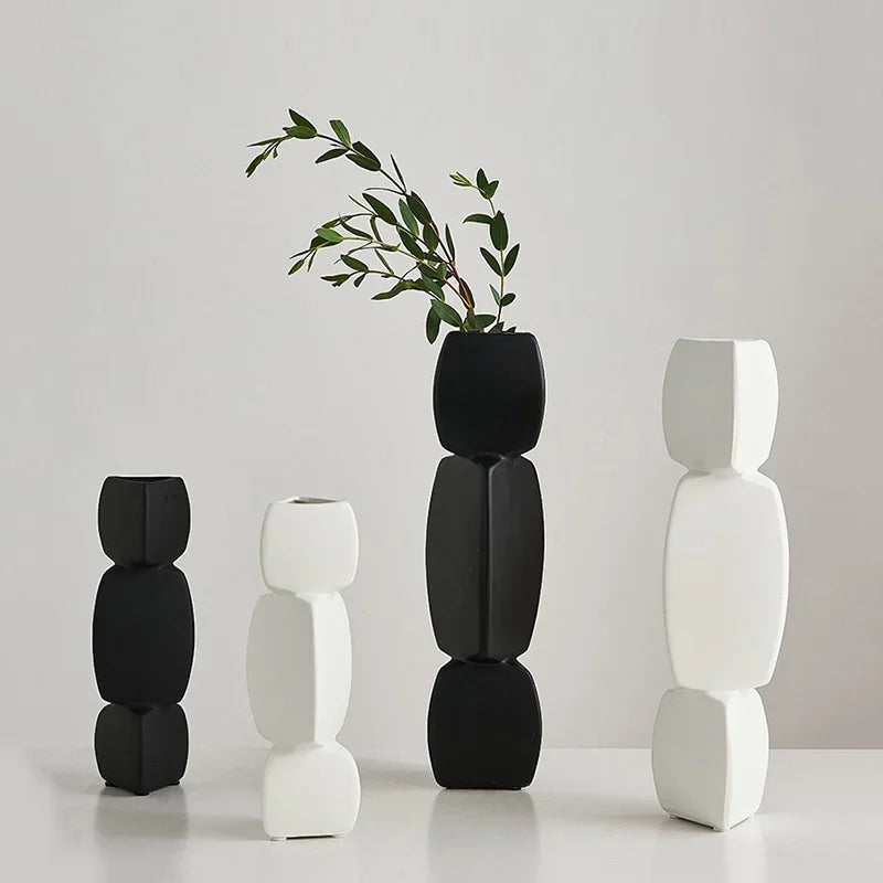 Modern Minimalist Ceramic Vase | Nordic Home Decor Flower Vase for Living Room & Shelf Display