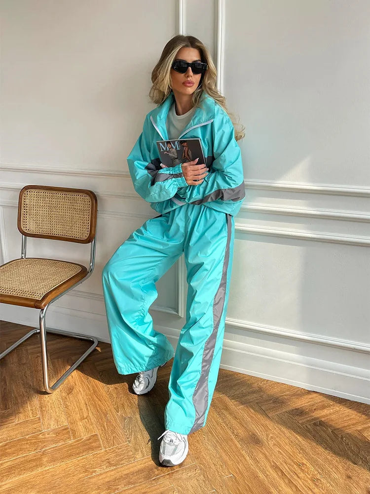 Women's Y2K 2-Piece Tracksuit Set – Zip Sweatshirt & High-Waist Jogger Pants | Streetwear Matching Set | FBA Vibes