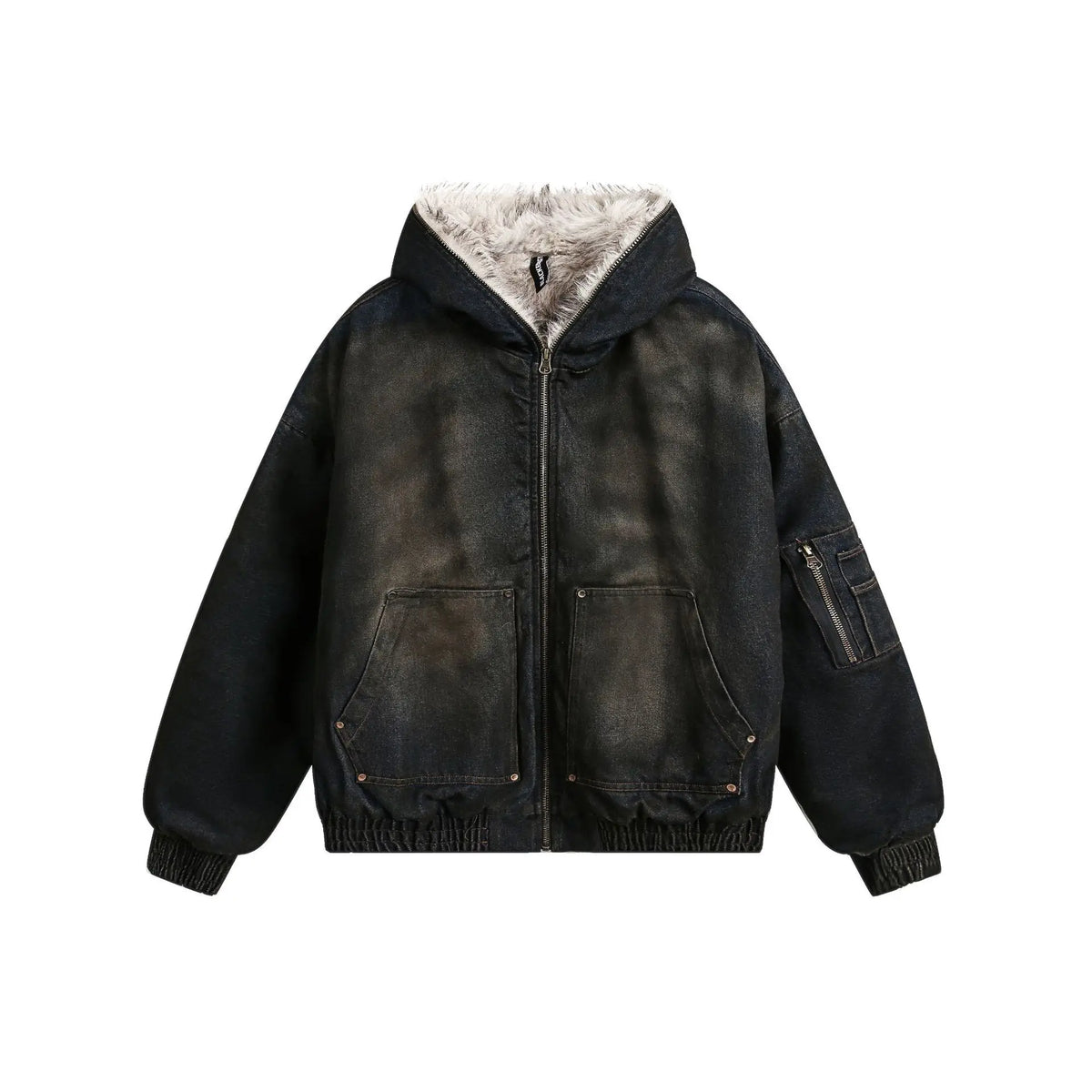 Men's American High Street Vintage Denim Hoodie Jacket – Thick Warm Zip-Up Streetwear Coat | S–XL | FBA Vibes