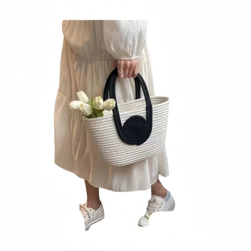 Cotton Rope Grass Woven Crossbody Tote Bag – Eco-Friendly Travel Vacation Handbag for Women