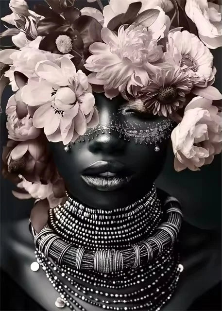 Black Woman Abstract Floral Portrait Canvas Print | Colorful Wall Art for Living Room