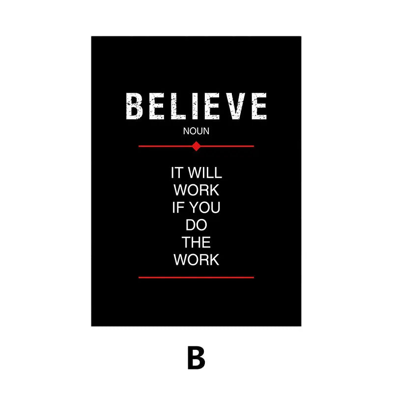 Black Inspirational Quote Canvas Print | Discipline Believe Focus Motivational Wall Art for Home Decor
