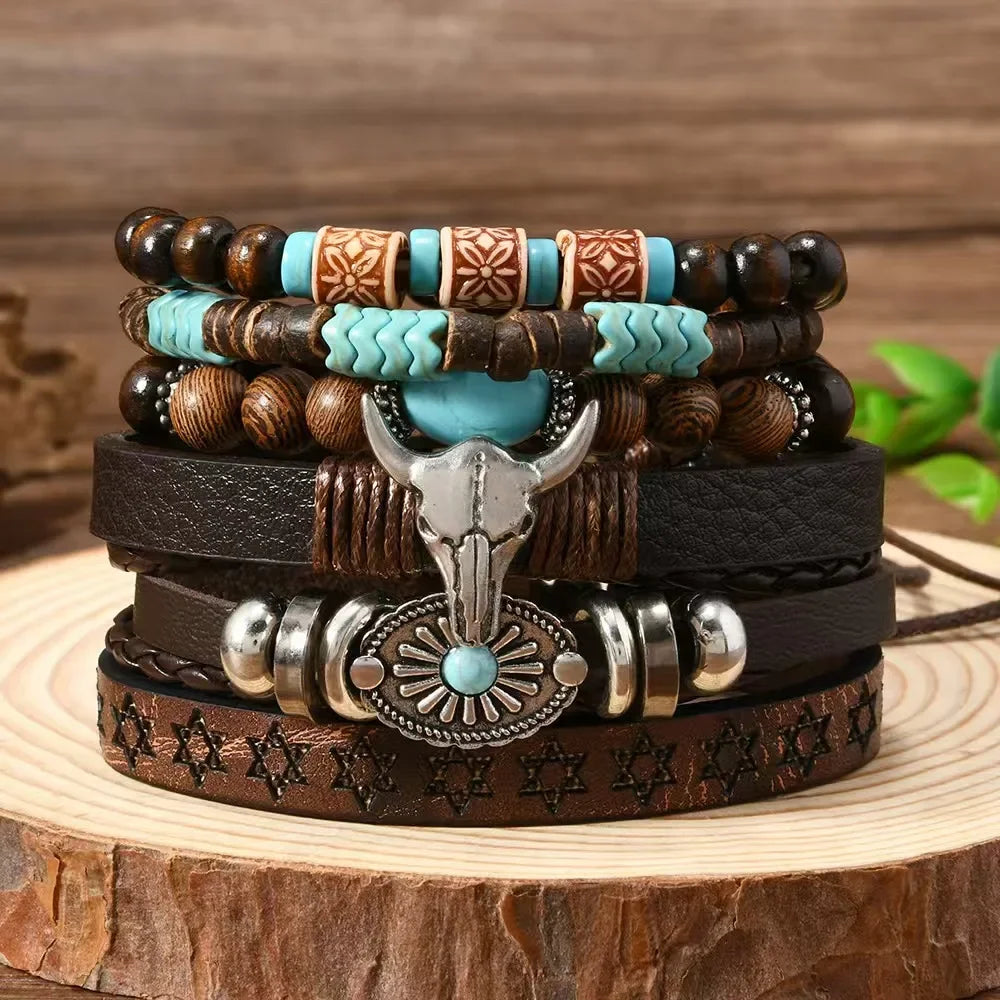 FBA 6-Piece Western Cowboy Beaded Bracelet Set | Boho Jewelry