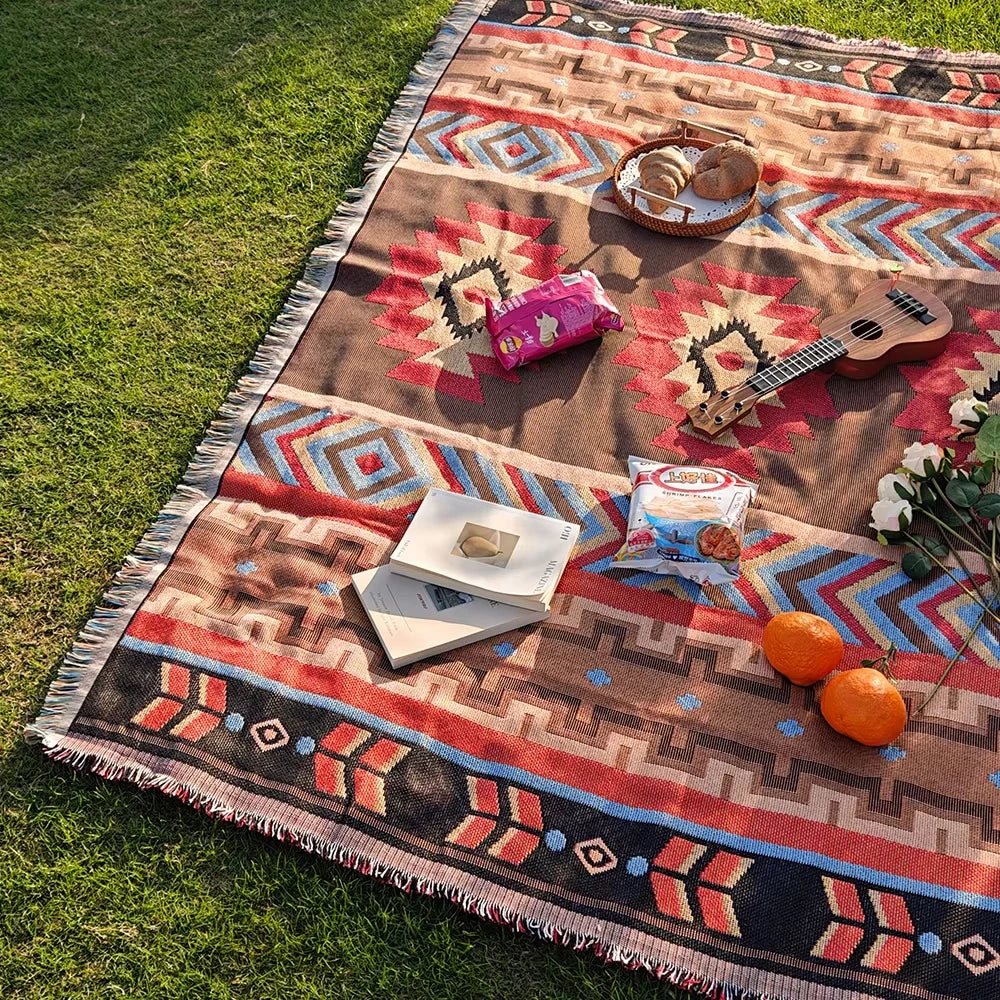 Western Boho Checkered Plaid Throw Blanket | FBA Vibes