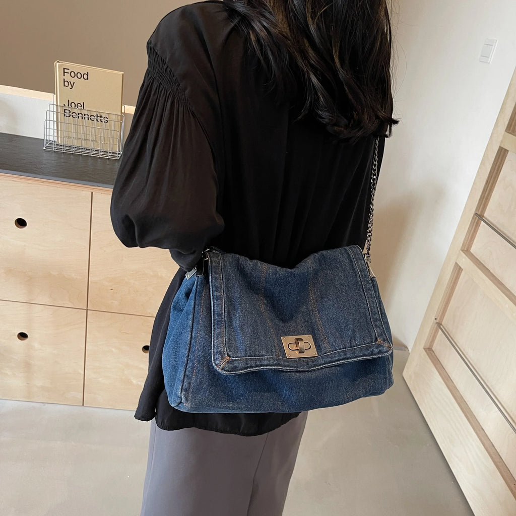Women's Denim Tote Bag – Large Capacity Casual Commuter Shoulder & Crossbody Bag