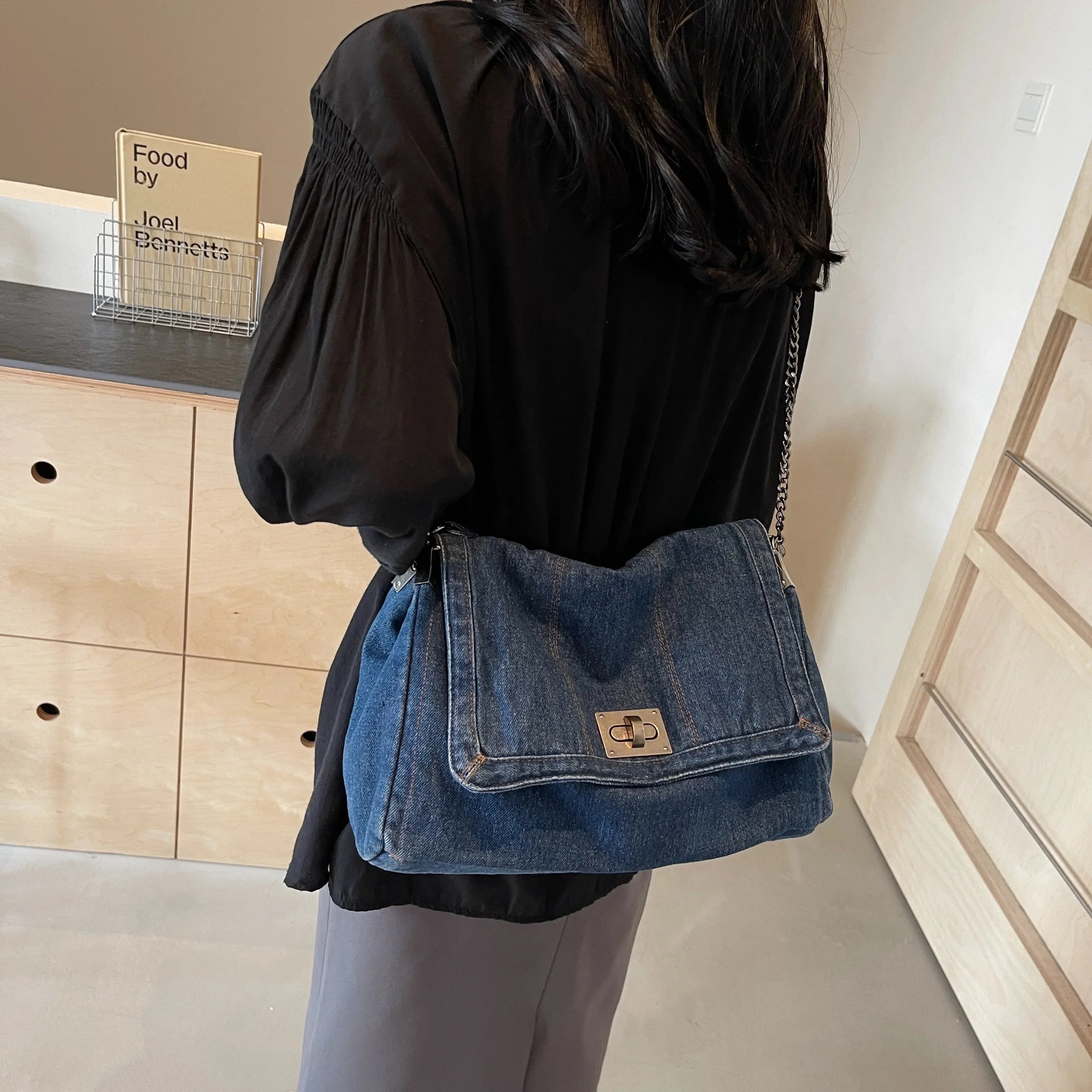 Women's Denim Tote Bag – Large Capacity Casual Commuter Shoulder & Crossbody Bag