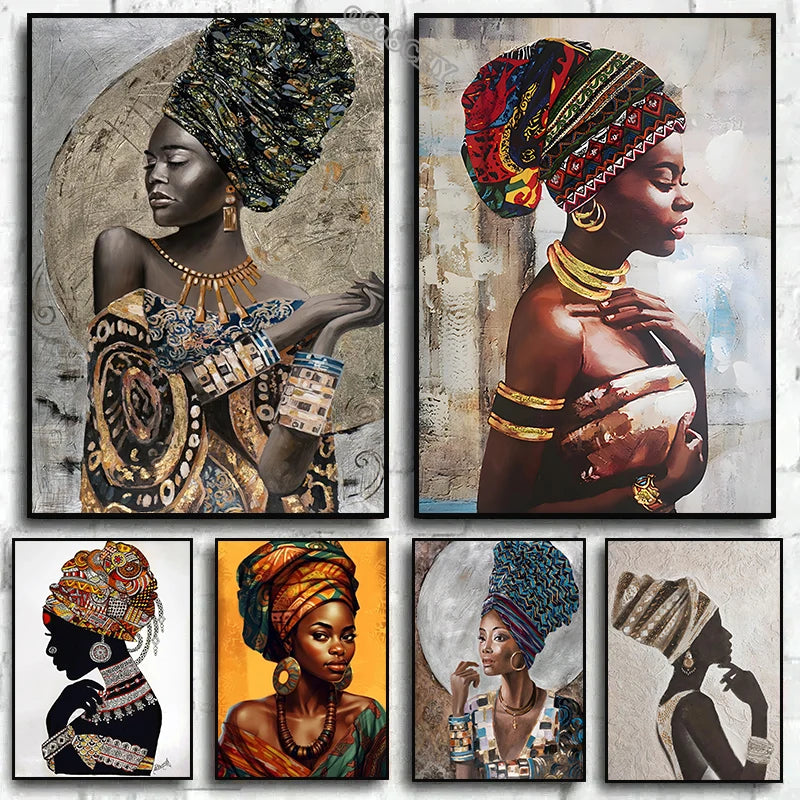 African Woman Abstract Art Canvas Print | Africa Girl Portrait Poster for Living Room Wall Decor