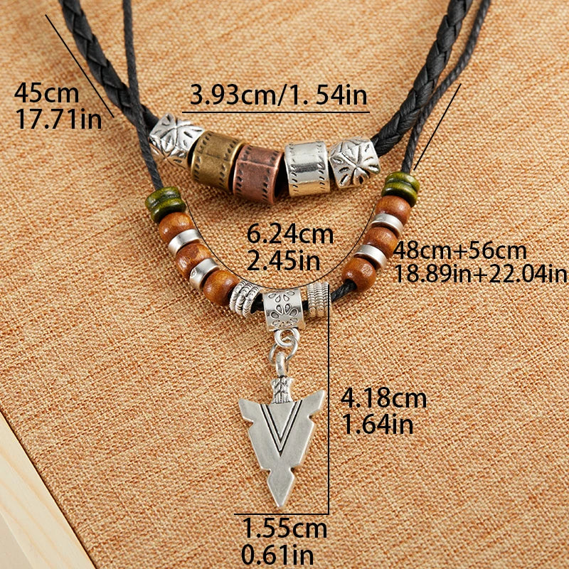 FBA Hip Hop Tribal Arrow Pendant Double Beaded Necklace | Men's Retro Jewelry