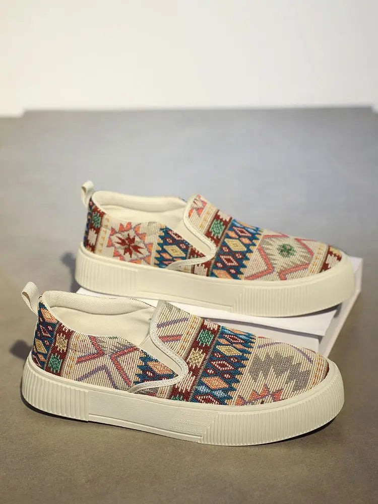 FBA Men's Canvas Printing Thick Platform Retro Sneakers | Elegant Breathable Casual Shoes
