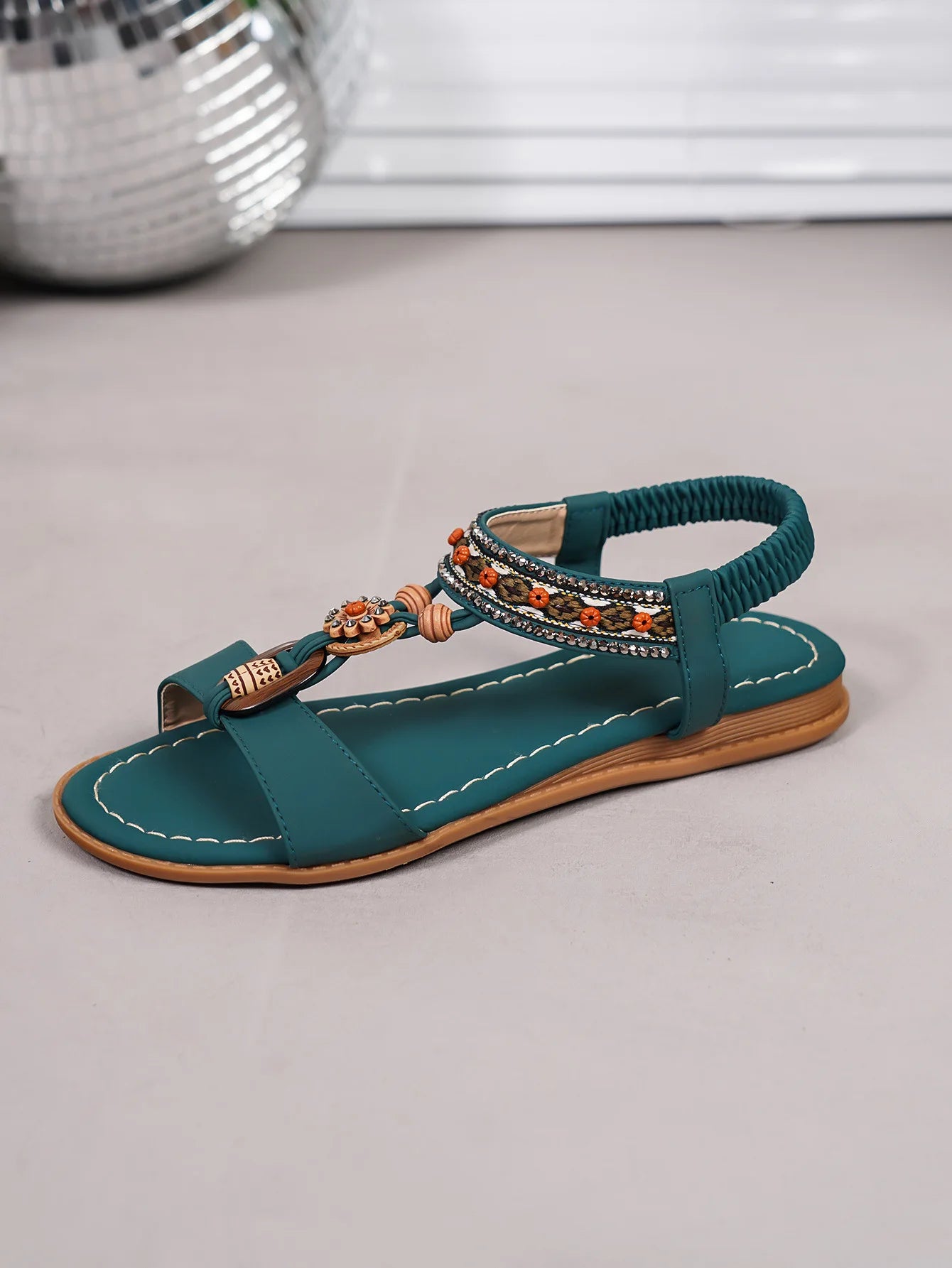 FBA Women's Bohemian Flower Wood Buckle Sandals | Plus Size Embroidered Shoes