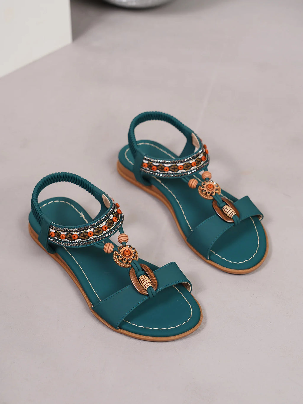 FBA Women's Bohemian Flower Wood Buckle Sandals | Plus Size Embroidered Shoes