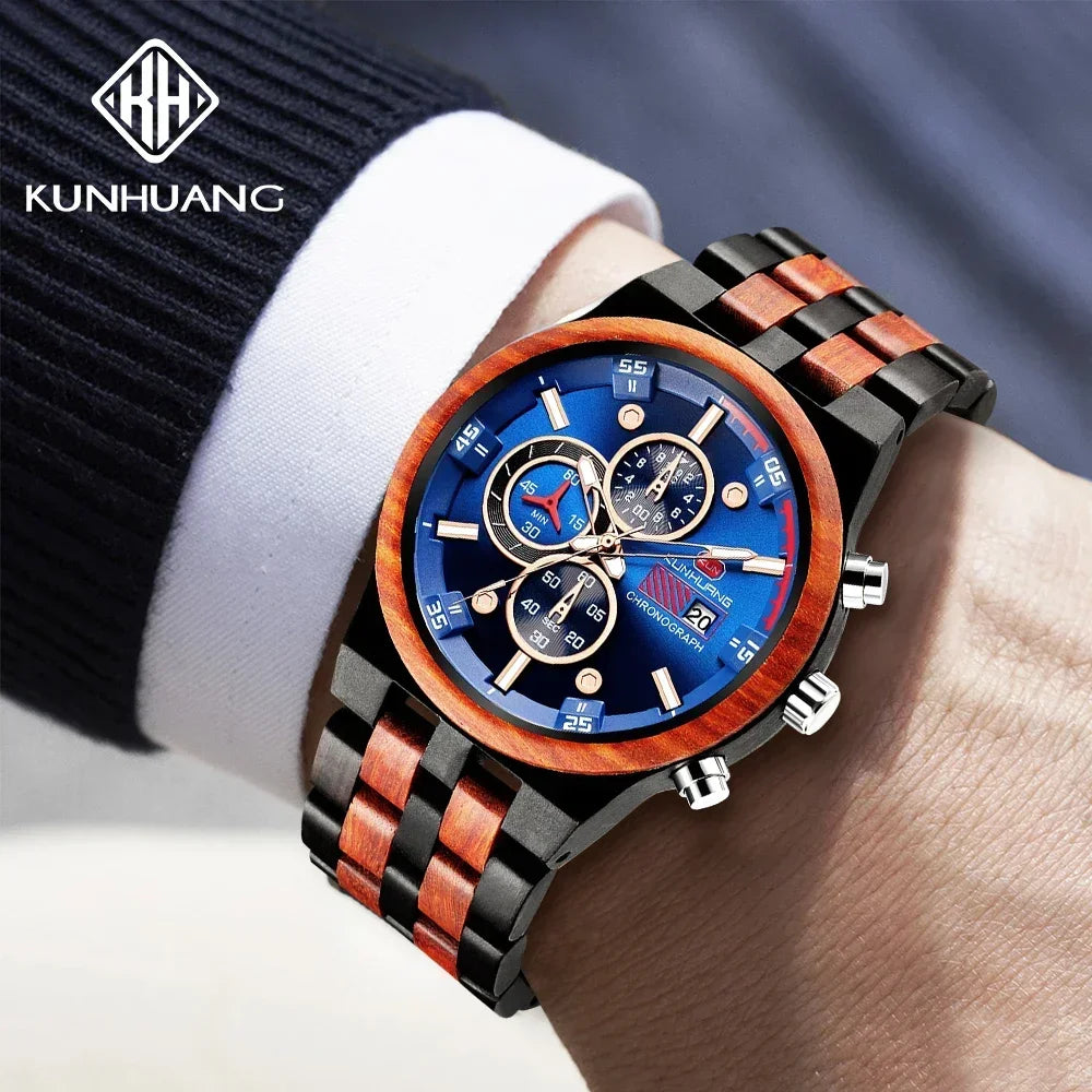 FBA Men's Luxury Wood Watch | Luminous Chronograph Date Quartz Wristwatch