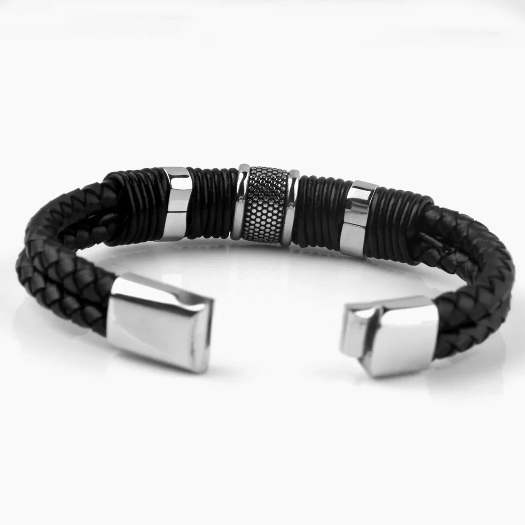 FBA Hip Hop Beaded Woven Leather Bracelet | Punk Charm Jewelry