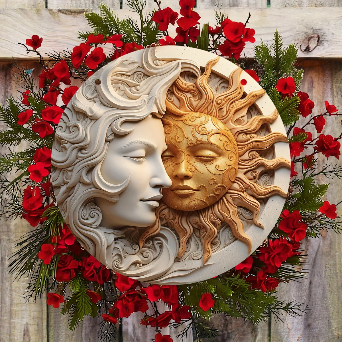 Bohemian Sun & Moon Acrylic Round Wall Art | Celestial Window Decor & Wreath Sign for Home & Garden
