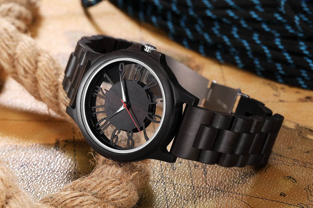 FBA Men's Transparent Hollow Wood Watch | Vintage Quartz Wooden Wristwatch