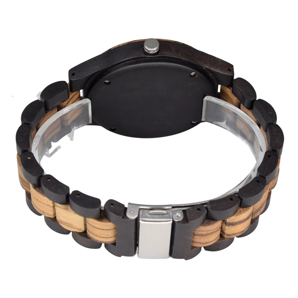 FBA Men's Zebra Wood Hollow-Out Watch | Luminous Vintage Quartz Wristwatch