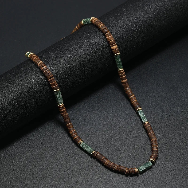 FBA Men's Wood Bead Natural Stone Necklace | Retro Summer Jewelry