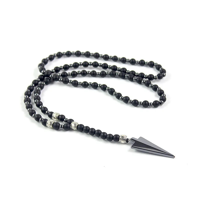 FBA Arrow Necklace Matte Black Agate Hematite Beaded | Minimalist Unisex Jewelry