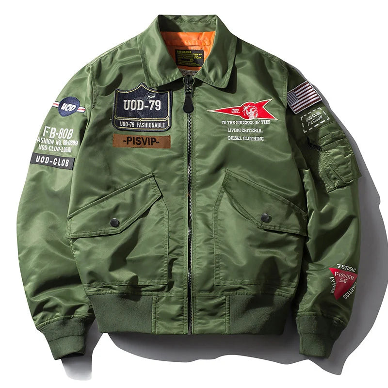 Men's Hip Hop Military Bomber Flight Jacket – Air Force Windbreaker Coat | Red, Army Green, Yellow & Black | M–XXXL | FBA Vibes