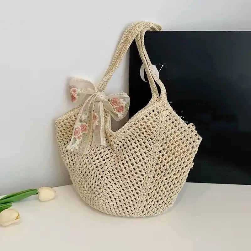 Large Capacity Woven Straw Wicker Tote Bag for Women – Handmade Summer Beach Shoulder & Messenger Bag